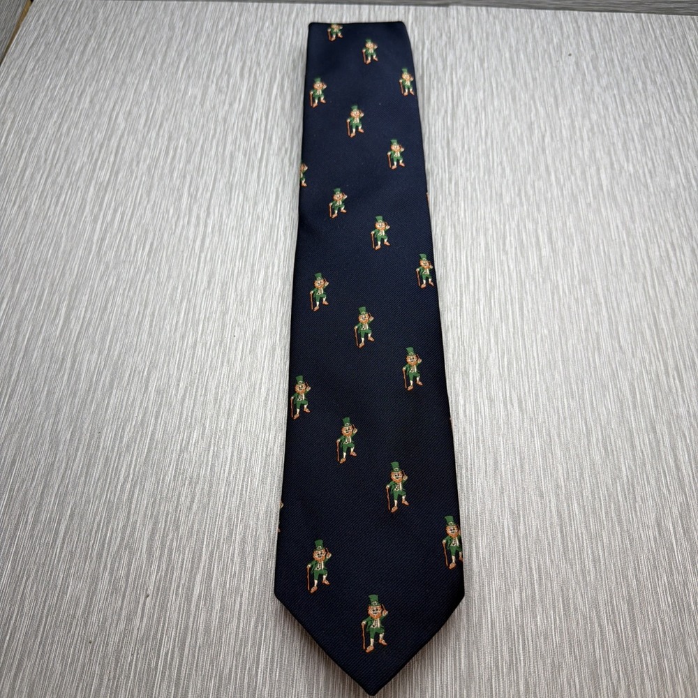Maus & Hoffman Mens Tie Navy Blue Leprechaun Irish St Patricks Day Novelty